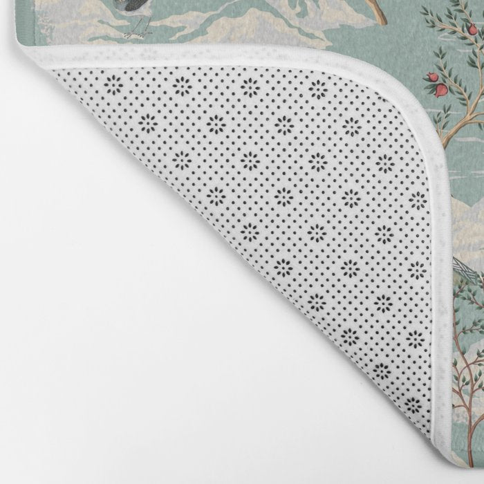 Vintage Chinoiserie Pastel Pagoda Bridge Garden Landscape Bath Mat Gallery Image 2