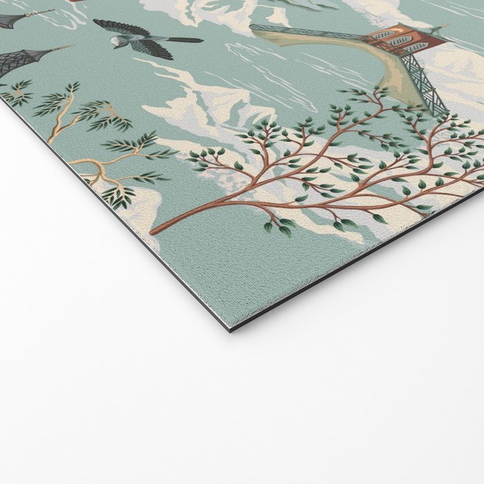 Vintage Chinoiserie Pastel Pagoda Bridge Garden Landscape Welcome Mat Gallery Image 2