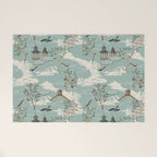 Vintage Chinoiserie Pastel Pagoda Bridge Garden Landscape Welcome Mat Gallery Image 1