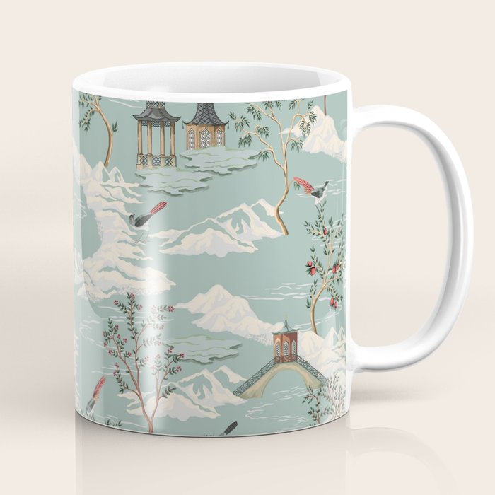 Vintage Chinoiserie Pastel Pagoda Bridge Garden Landscape Coffee Mug Gallery Image 1