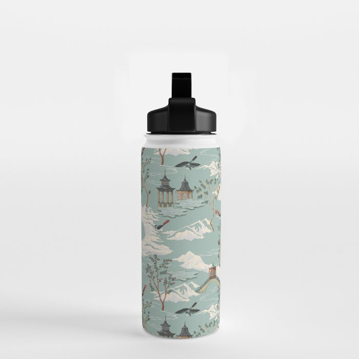 Vintage Chinoiserie Pastel Pagoda Bridge Garden Landscape Water Bottle Gallery Image 2