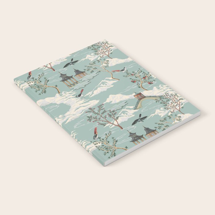 Vintage Chinoiserie Pastel Pagoda Bridge Garden Landscape Notebook Gallery Image 1