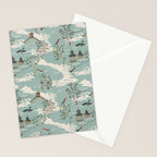 Vintage Chinoiserie Pastel Pagoda Bridge Garden Landscape Stationery Card Gallery Image 2