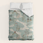 Vintage Chinoiserie Pastel Pagoda Bridge Garden Landscape Comforter Gallery Image 6