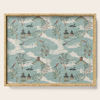 Vintage Chinoiserie Pastel Pagoda Bridge Garden Landscape Serving Tray Gallery Image 1