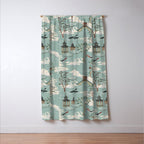 Vintage Chinoiserie Pastel Pagoda Bridge Garden Landscape Window Curtain Gallery Image 3