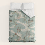 Vintage Chinoiserie Pastel Pagoda Bridge Garden Landscape Duvet Cover Gallery Image 6