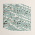 Vintage Chinoiserie Pastel Pagoda Bridge Garden Landscape Wrapping Paper Gallery Image 3