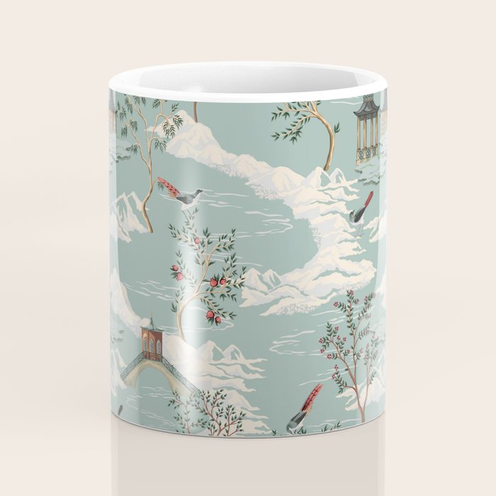 Vintage Chinoiserie Pastel Pagoda Bridge Garden Landscape Coffee Mug Gallery Image 4