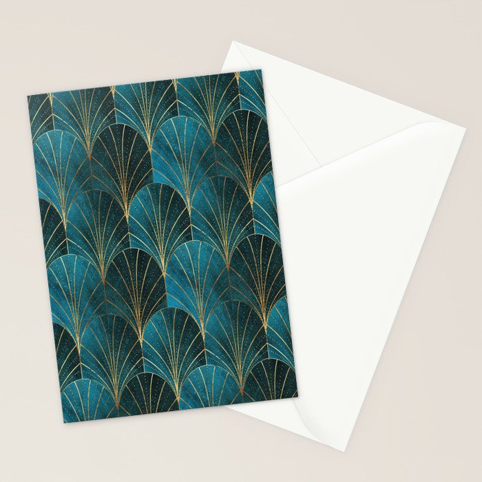 Art Deco Waterfalls // Ombre Teal Stationery Card Gallery Image 2