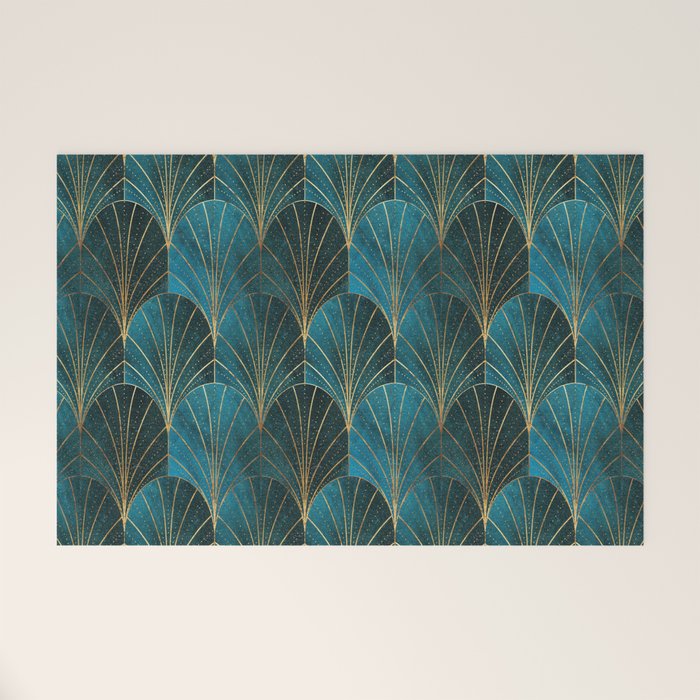 Art Deco Waterfalls // Ombre Teal Welcome Mat Gallery Image 1