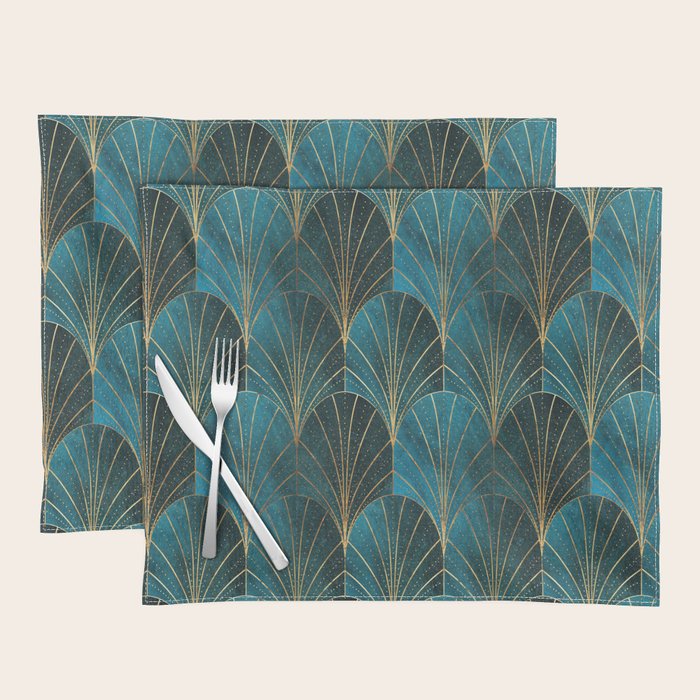 Art Deco Waterfalls // Ombre Teal Placemat Gallery Image 1