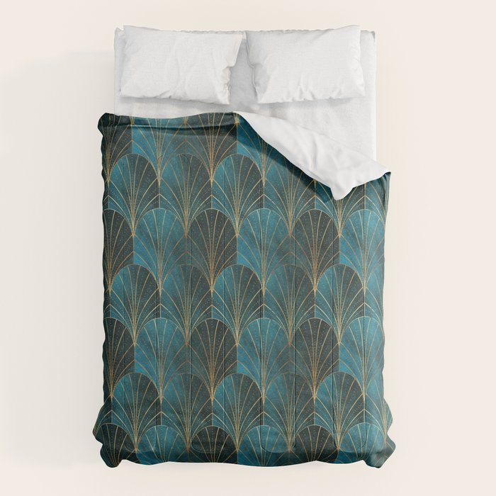 Art Deco Waterfalls // Ombre Teal Comforter Gallery Image 1