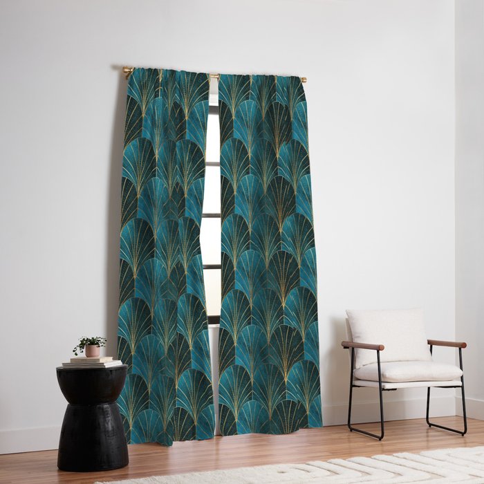 Art Deco Waterfalls // Ombre Teal Window Curtain Gallery Image 2