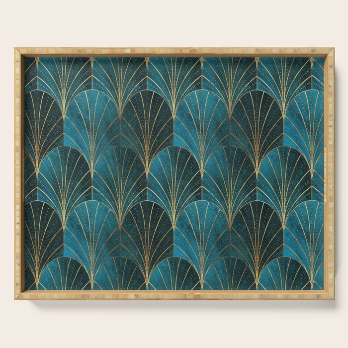 Art Deco Waterfalls // Ombre Teal Serving Tray Gallery Image 1