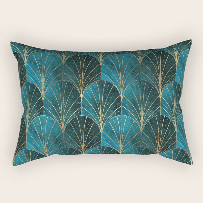 Art Deco Waterfalls // Ombre Teal Rectangular Pillow