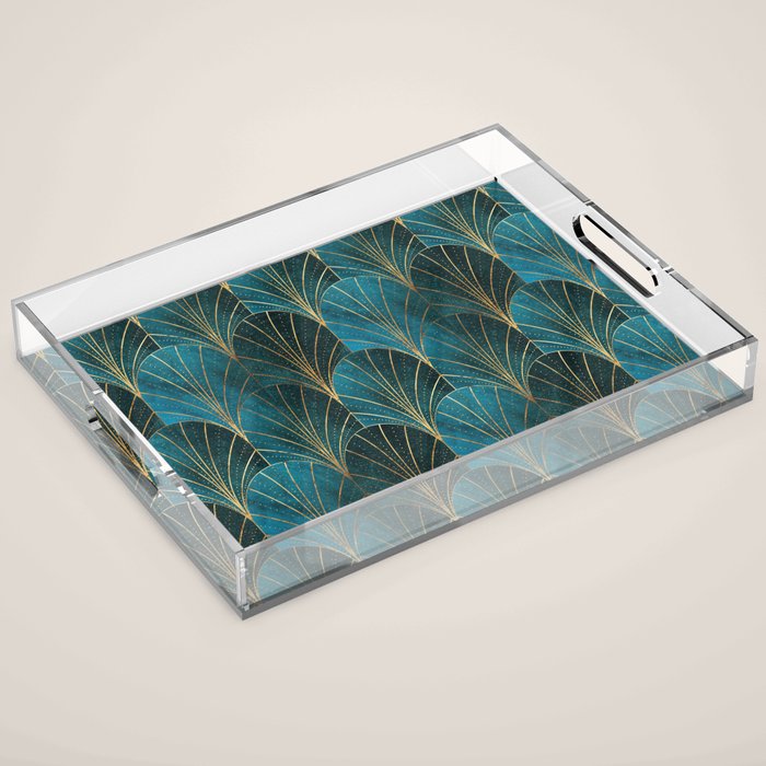 Art Deco Waterfalls // Ombre Teal Acrylic Tray Gallery Image 1