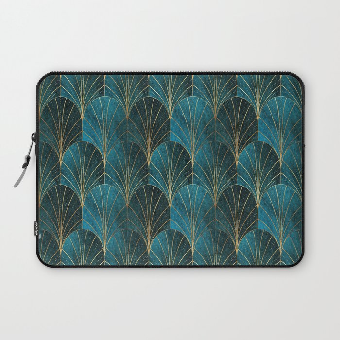 Art Deco Waterfalls // Ombre Teal Laptop Sleeve Gallery Image 1