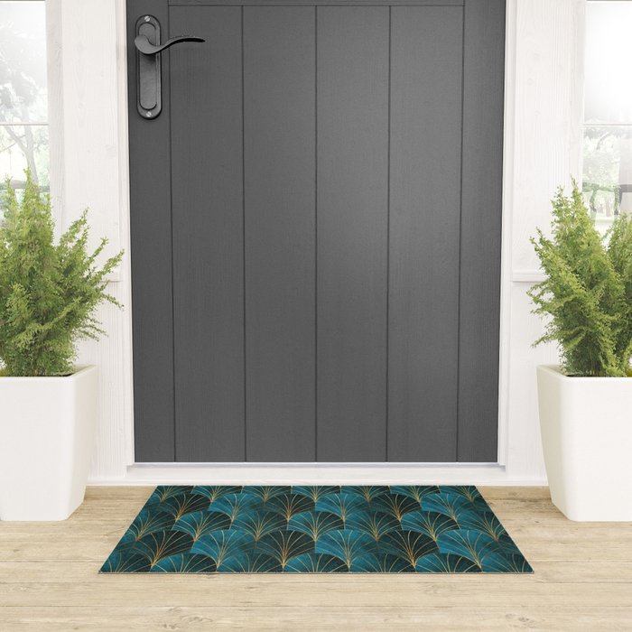 Art Deco Waterfalls // Ombre Teal Welcome Mat Gallery Image 3