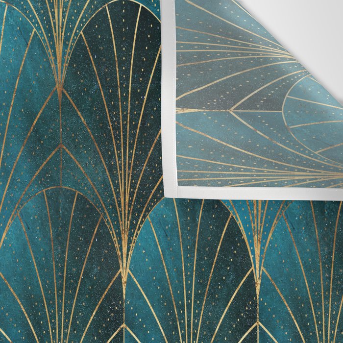 Art Deco Waterfalls // Ombre Teal Wall Tapestry Gallery Image 3
