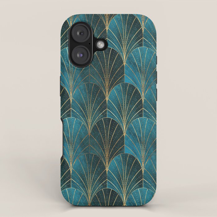 Art Deco Waterfalls // Ombre Teal iPhone Case Gallery Image 1