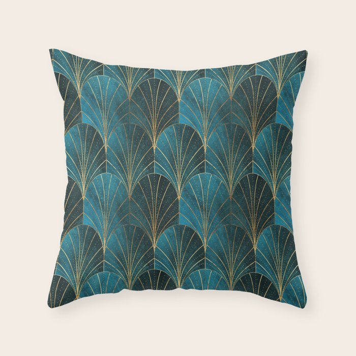 Art Deco Waterfalls // Ombre Teal Throw Pillow Gallery Image 1