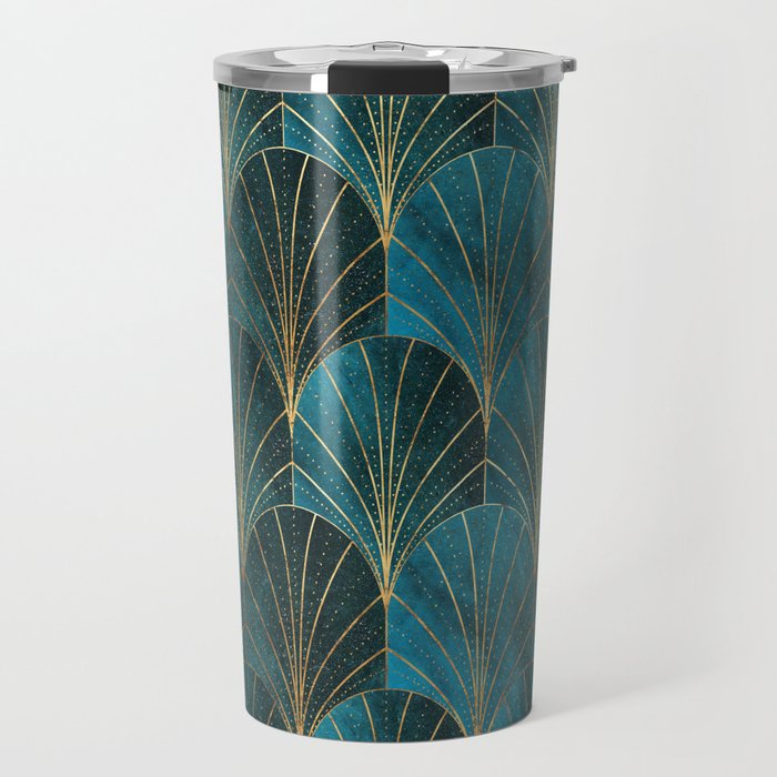 Art Deco Waterfalls // Ombre Teal Travel Mug Gallery Image 1