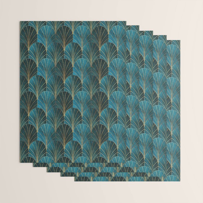 Art Deco Waterfalls // Ombre Teal Wrapping Paper Gallery Image 3