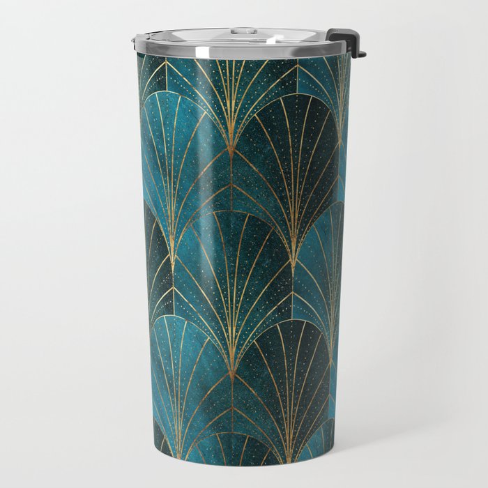 Art Deco Waterfalls // Ombre Teal Travel Mug Gallery Image 2