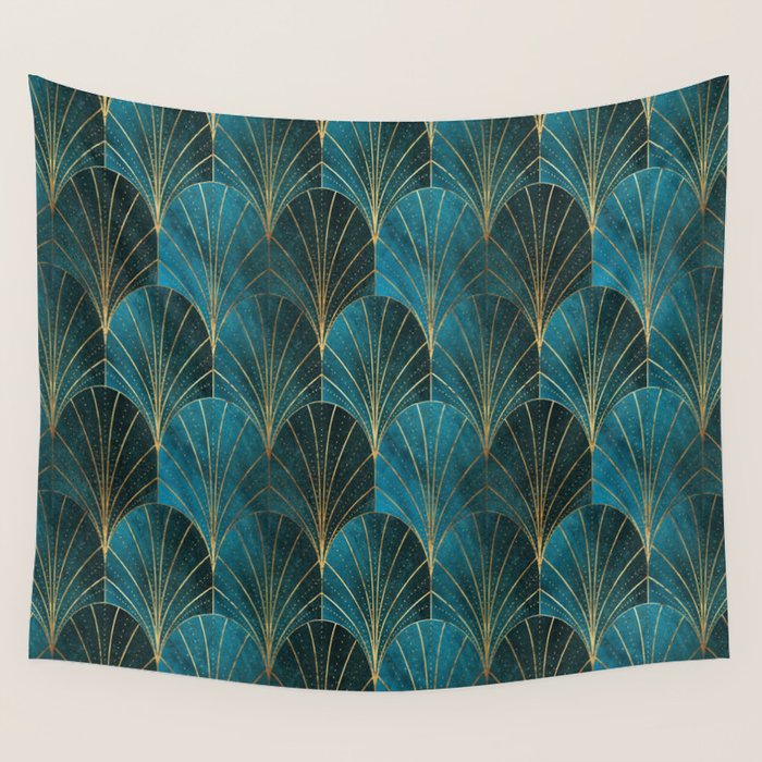 Art Deco Waterfalls // Ombre Teal Wall Tapestry