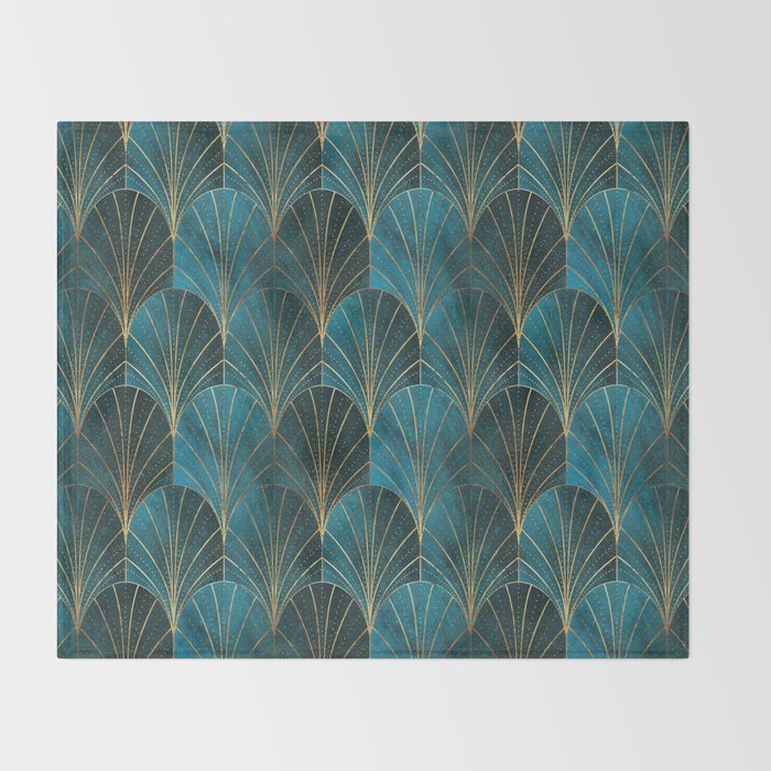 Art Deco Waterfalls // Ombre Teal Throw Blanket Gallery Image 2