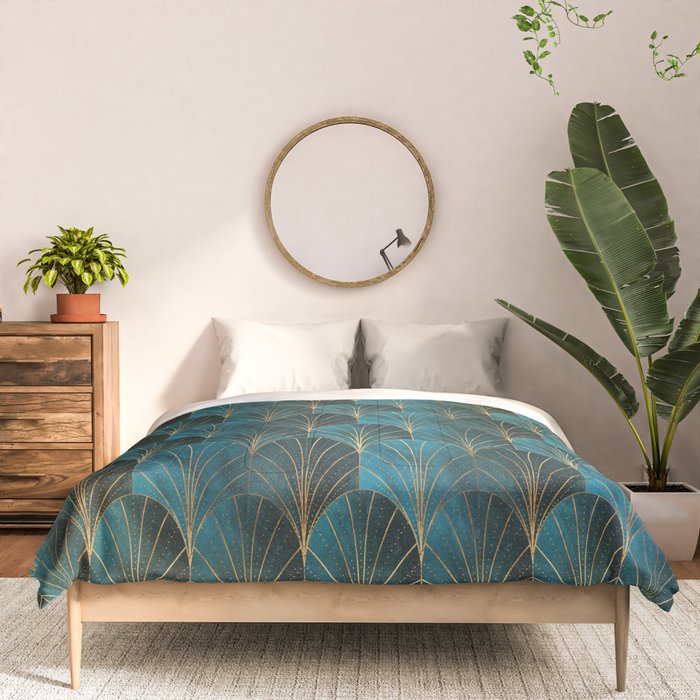 Art Deco Waterfalls // Ombre Teal Comforter Gallery Image 3