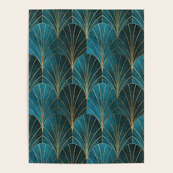 Art Deco Waterfalls // Ombre Teal Poster Gallery Image 4
