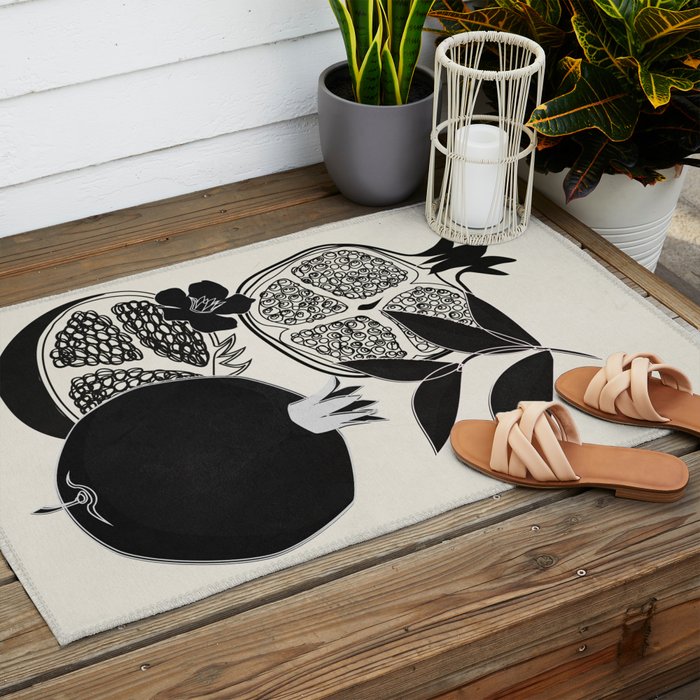 Line Art Pomegranates 1 Outdoor Rug Gallery Image 2