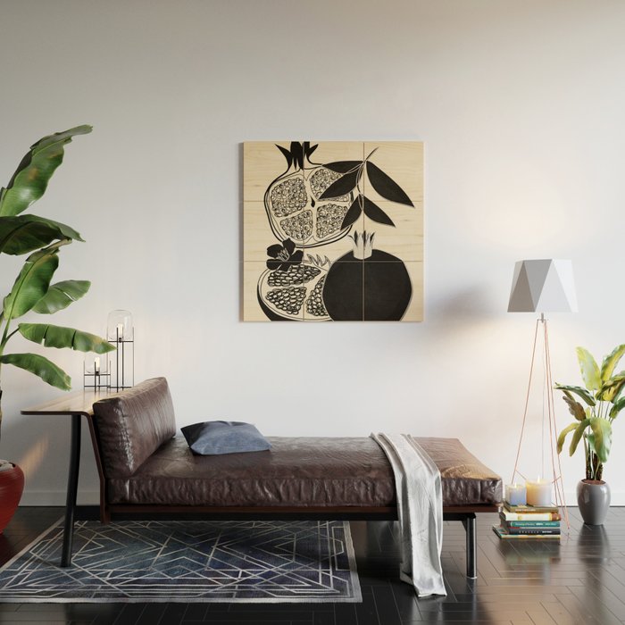 Line Art Pomegranates 1 Wood Wall Art Gallery Image 2