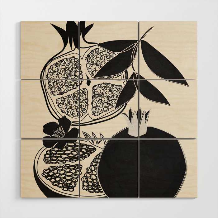 Line Art Pomegranates 1 Wood Wall Art Gallery Image 1
