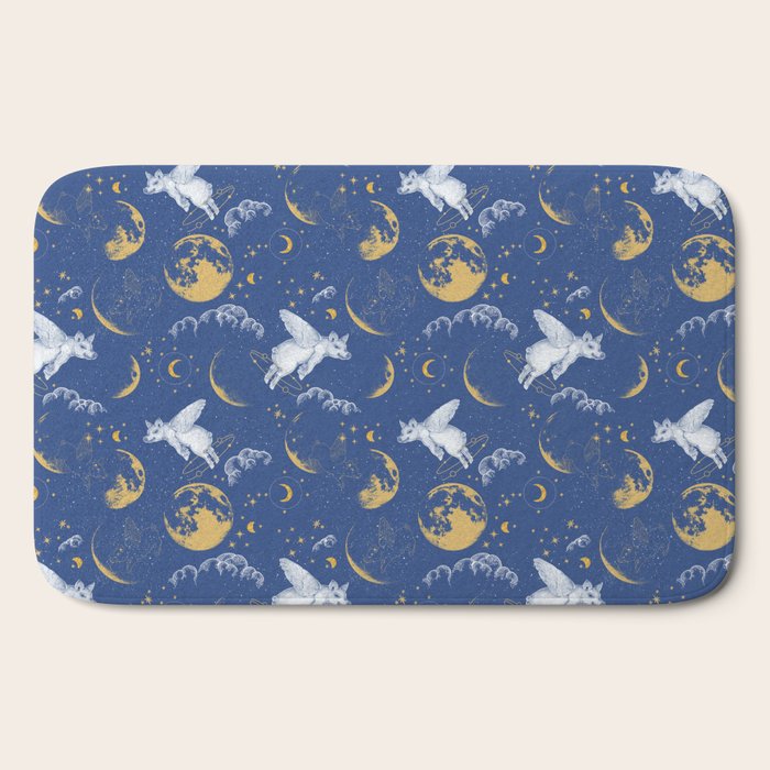 Celestial Pigs lunar blue Bath Mat Gallery Image 2