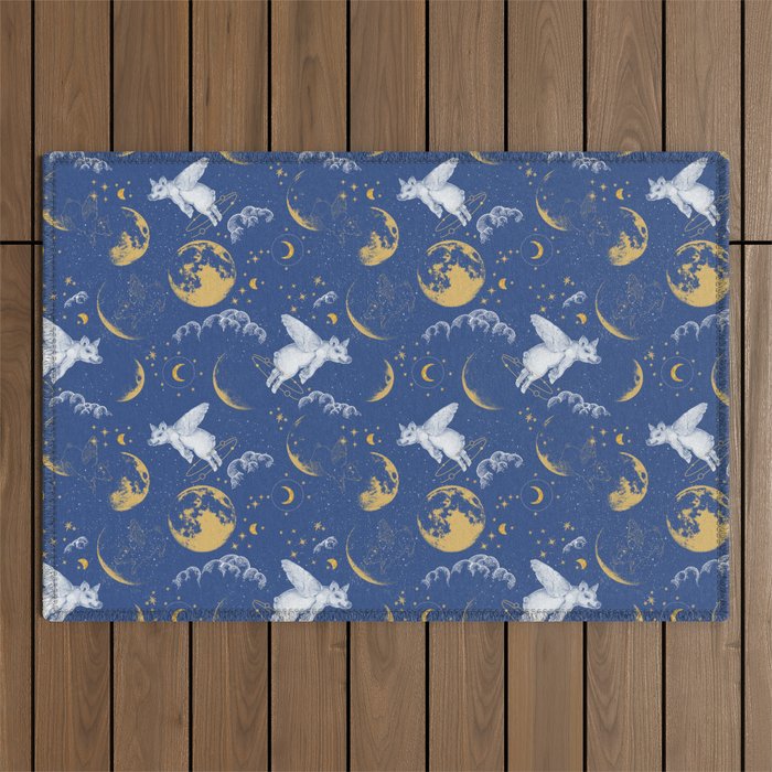 Celestial Pigs lunar blue Outdoor Rug Gallery Image 1
