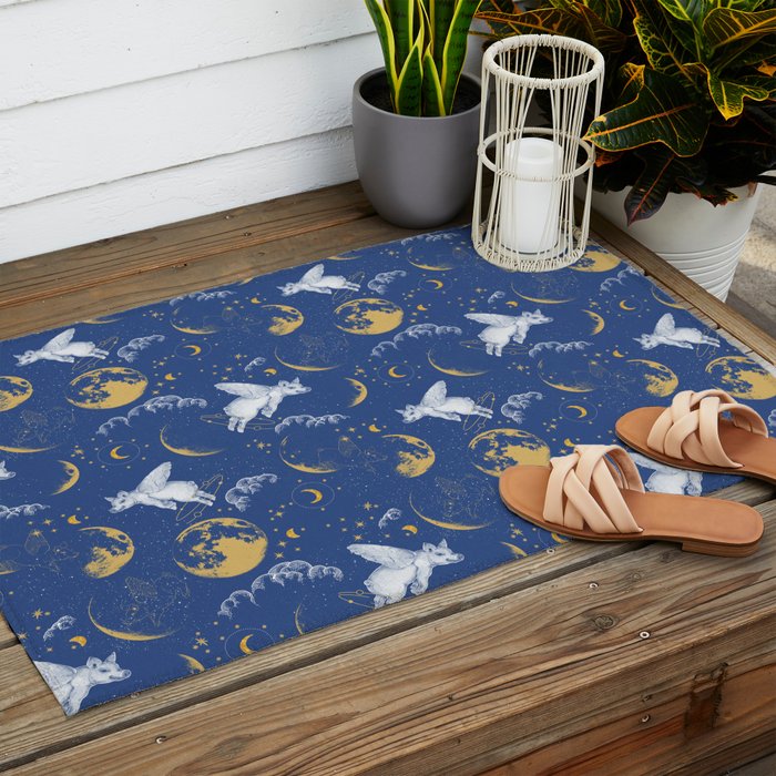 Celestial Pigs lunar blue Outdoor Rug Gallery Image 2