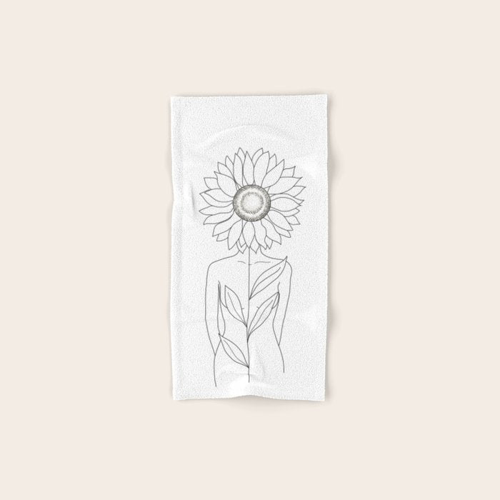 Minimalistic Line Art of Woman with Sunflower Towels Gallery Image 1