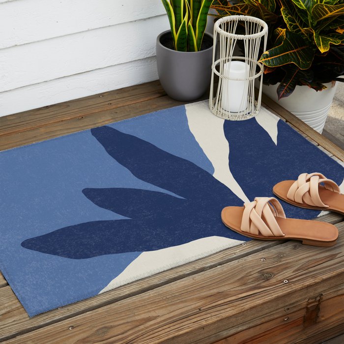 Leaves Minimalism - Blue Navy Outdoor Rug Gallery Image 2