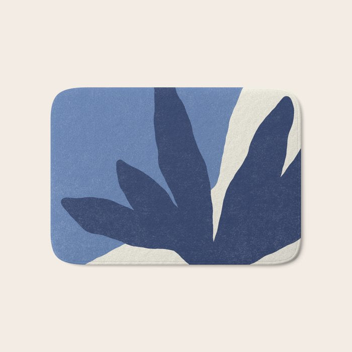 Leaves Minimalism - Blue Navy Bath Mat Gallery Image 1
