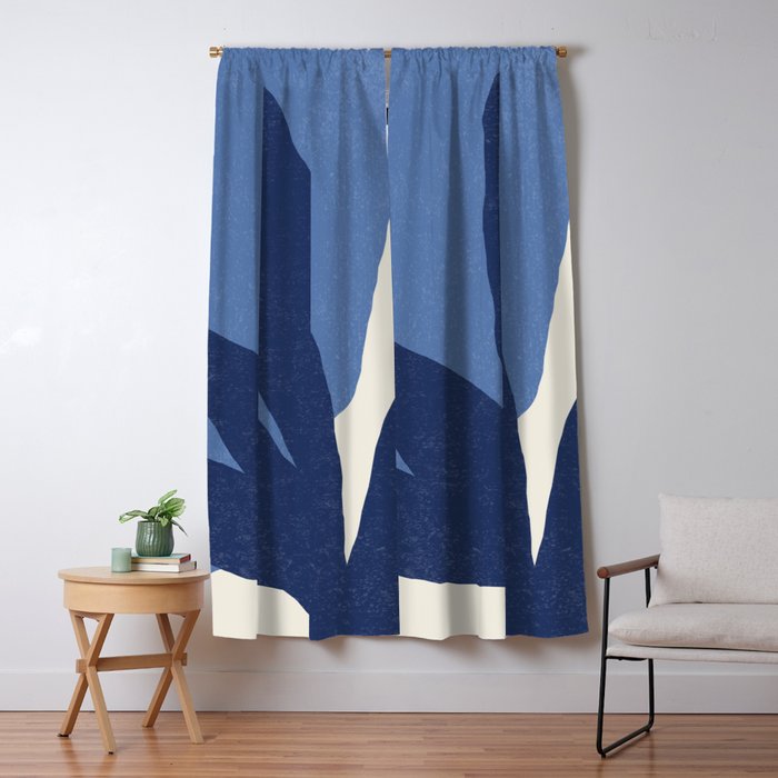 Leaves Minimalism - Blue Navy Window Curtain Gallery Image 5