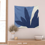 Leaves Minimalism - Blue Navy Wall Tapestry Gallery Image 2