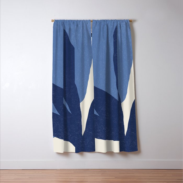 Leaves Minimalism - Blue Navy Window Curtain Gallery Image 3