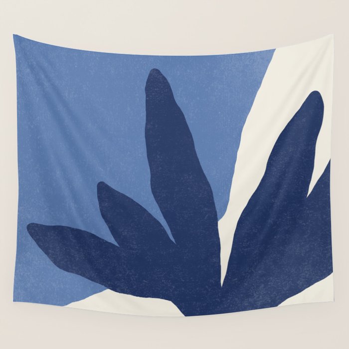 Leaves Minimalism - Blue Navy Wall Tapestry Gallery Image 4