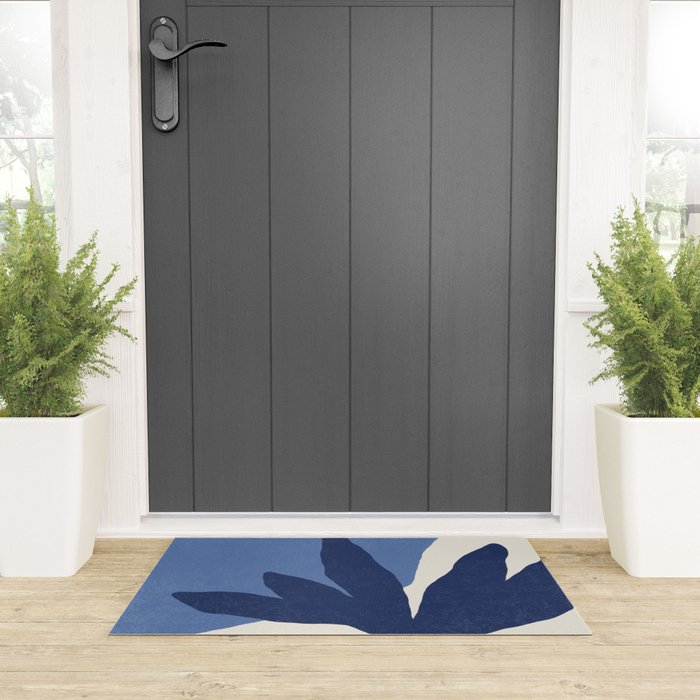 Leaves Minimalism - Blue Navy Welcome Mat Gallery Image 3