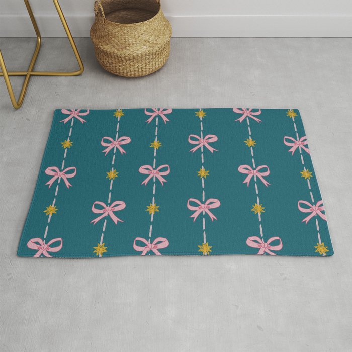 Cute Hair Bows & Stars in Teal & Pink Rug Gallery Image 1