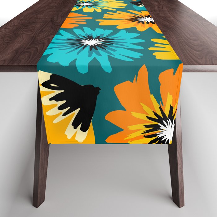 Teal Retro Summer Floral Table Runner Gallery Image 1