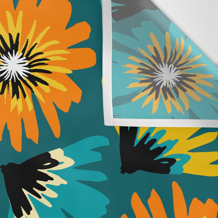 Teal Retro Summer Floral Wall Tapestry Gallery Image 3